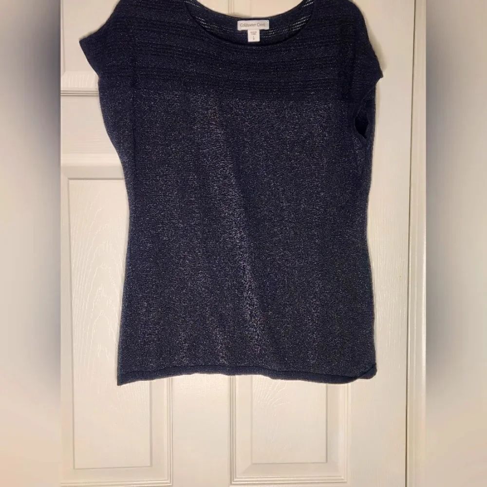 Coldwater Creek L/14 Black Sequined SILK Blend Shrtslvs Crochet Women's Top